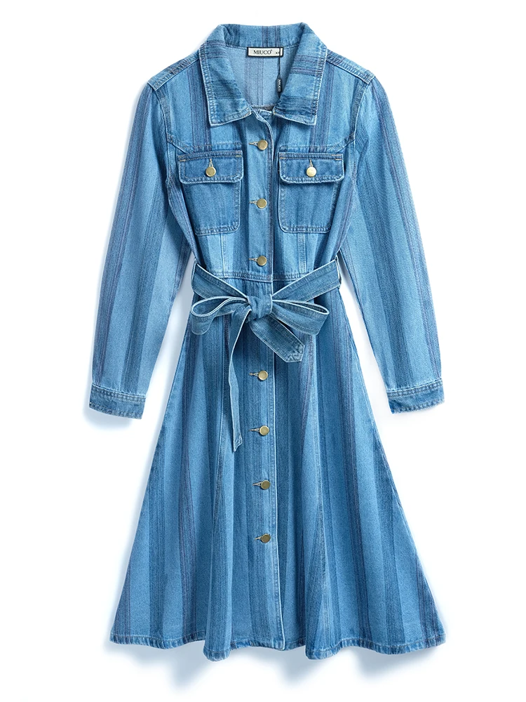 Miuco женское облегающее платье из джинсовой ткани в полоску с поясом [в наличии]