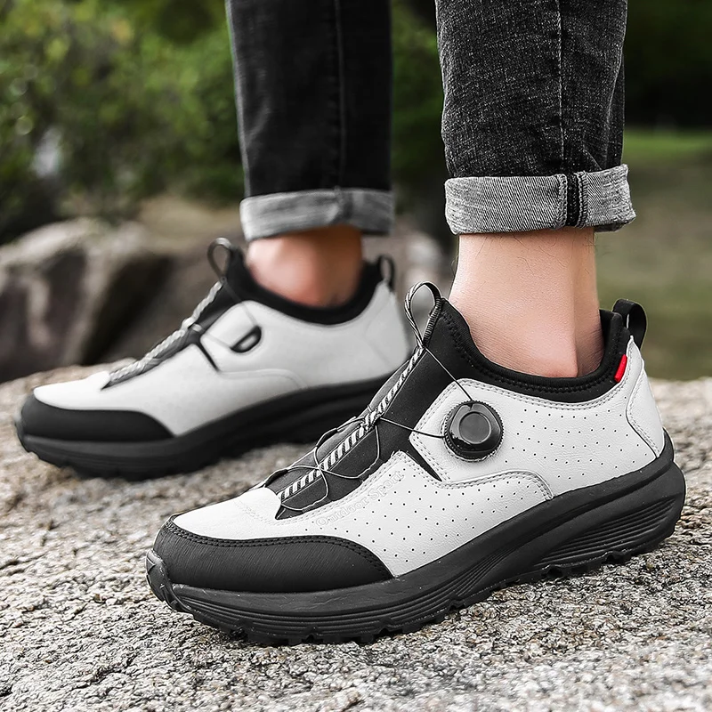 Convenient Rotary Buckle Mens Climbing Trekking Hunting Sneakers Leather Hiking Shoes Wear-resistant Outdoor Sport Men Shoes