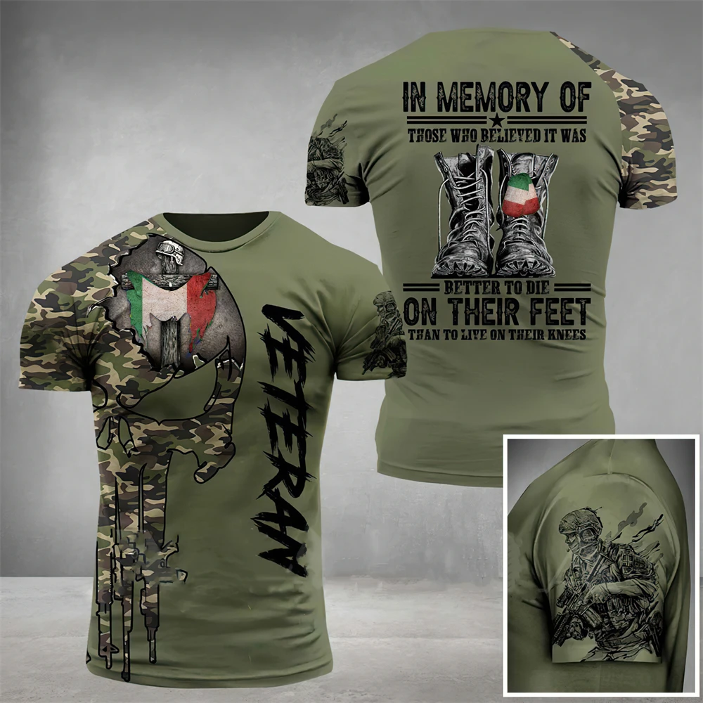 

New Men's T-Shirt Italian Flag 3D Print Top Fashion Veteran Short Sleeve O-Neck T-shirt Large Camo T-shirt