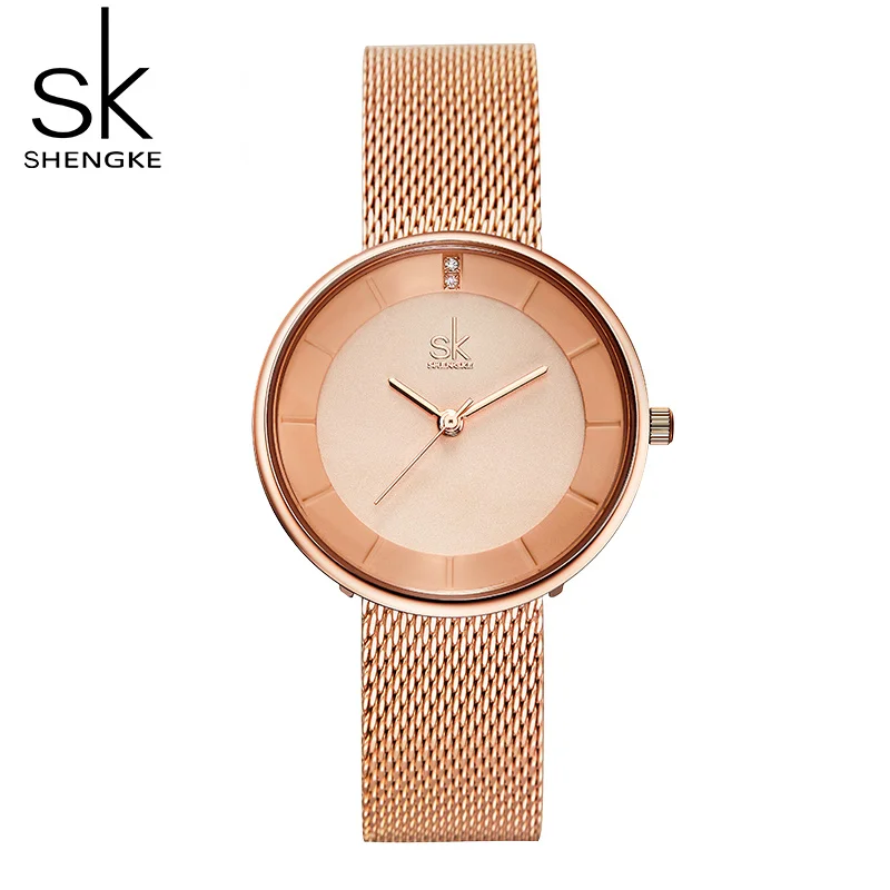

Часы SHENGKE SK женские кварцевые, модные золотистые наручные, с ремешком из нержавеющей стали, оригинальные