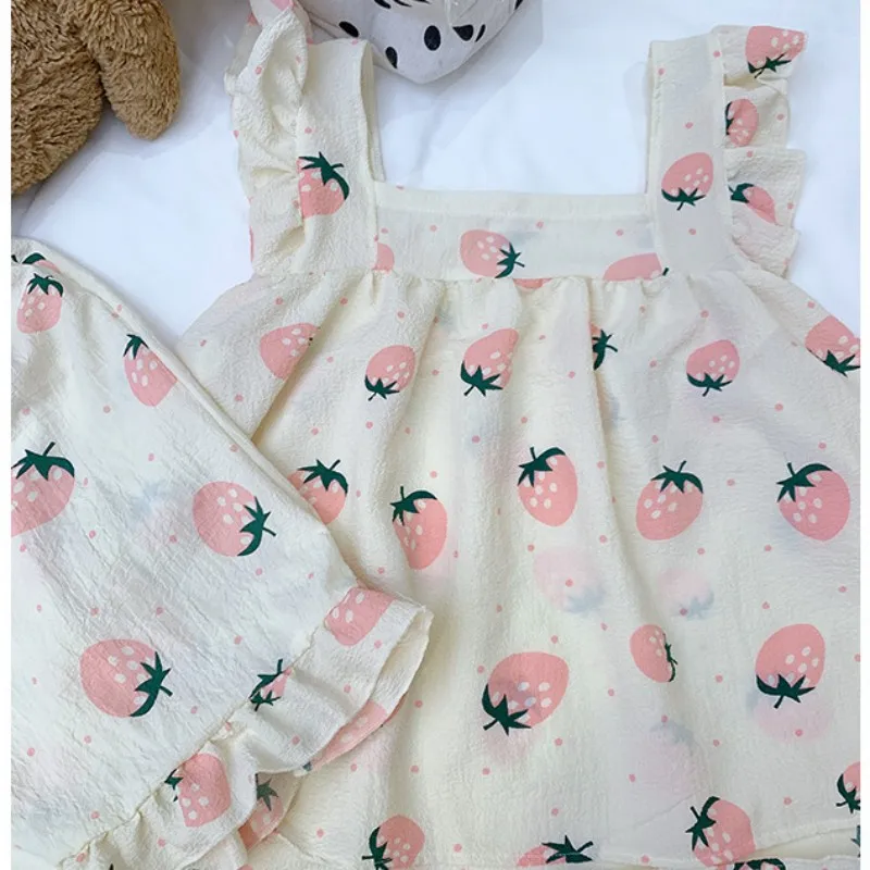 M-XXL Girl Sweets Sling Pajamas Suit New In Lady's Dress 2023 Trend Long Length Bra Sleeveless Two-Piece Costume For Sleeping