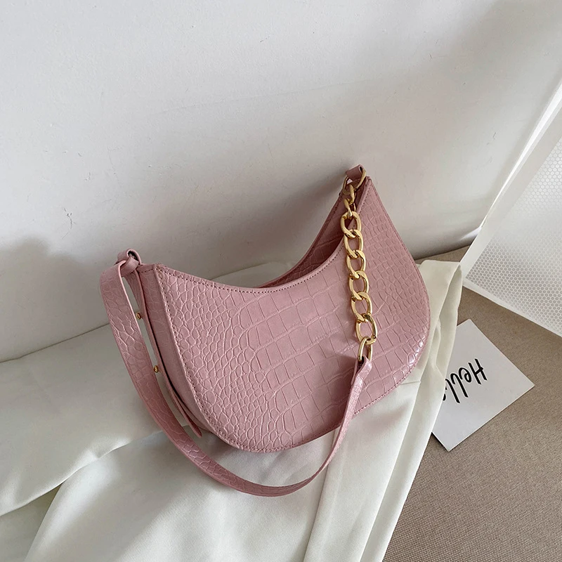 

2023 New Female Handbags Fashion Chain Shoulder Bags Retro Semicircle Crescent Bags Pu Leather Underarm Bags High Quality Bags
