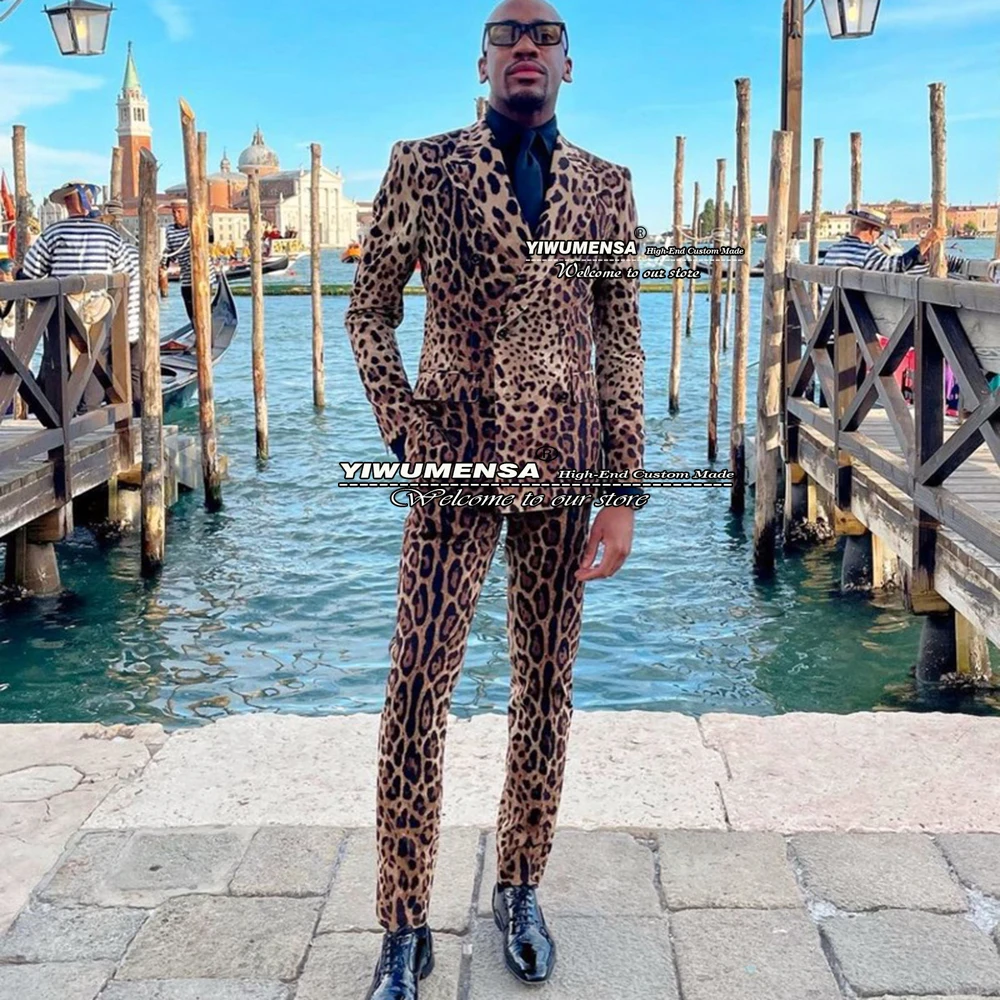 Весенне-осенний мужской шовный леопардовый банкетный двубортный пиджак с