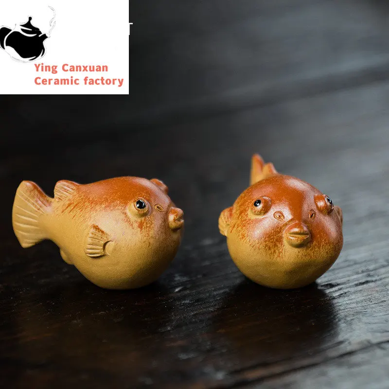 

Cute Puffer Fish Statue Ornaments Chinese Yixing Purple Clay Tea Pet Handmade Sculpture Crafts Boutique Tea Set Decoration Art