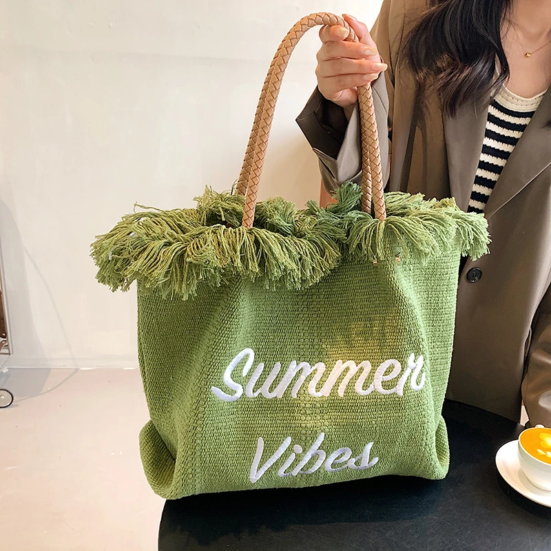 

Bag For Women Designer Fashion Tassel Canvas Shoulder Bag 2022 Large Capacity Tote Bag Ladys High Quality Brand Bag Travel bolso