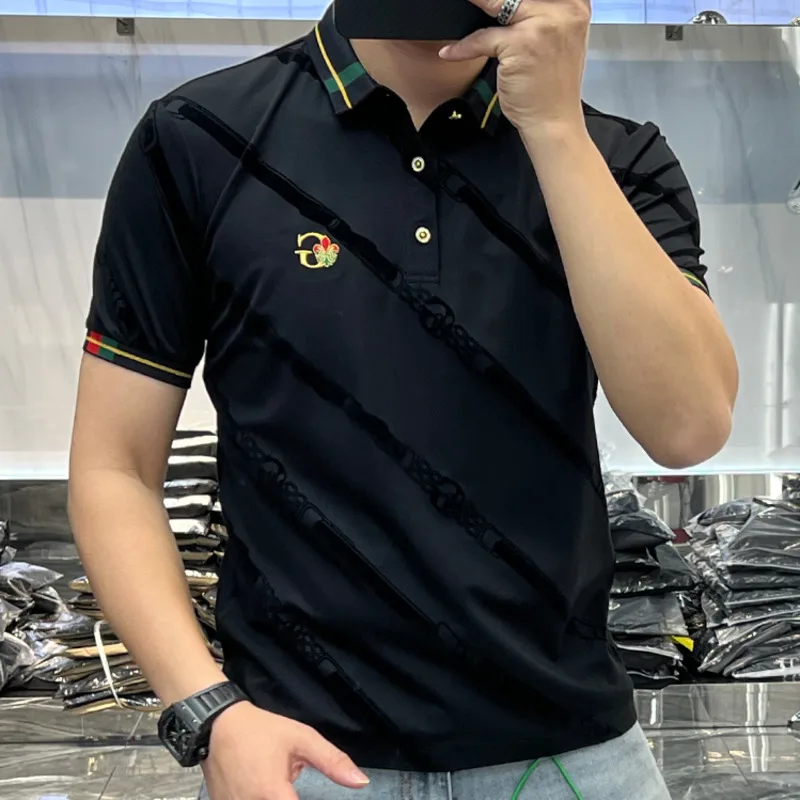 

Embroidery Men's Polo Shirt 2022 Summer Short Sleeve Slim Lapel POLO Shirts Korean Fashion Business Casual Male Clothing