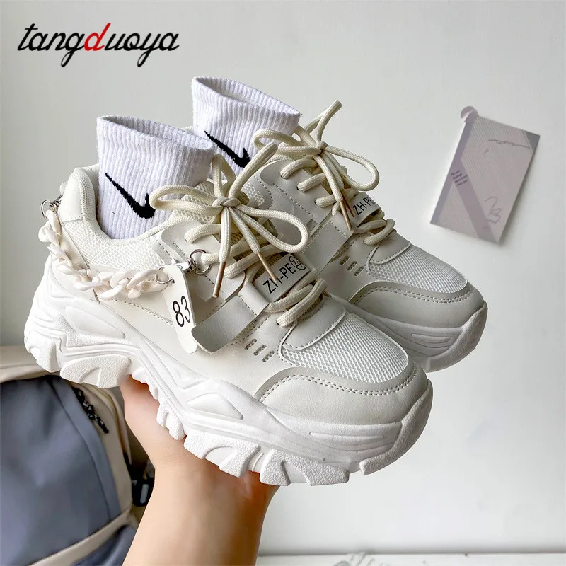 

Black Dad Chunky Sneakers Casual Vulcanized Shoes Woman High Platform Sneakers Running White Sports Shoes For Women chain shoes