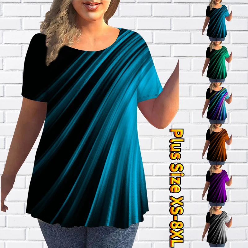 

2022 Women Summer 3D Print Abstract T-Shirt Gradient Elements Design Short Sleeve Loose Fashion Casual Ladies Tops Crew Neck New