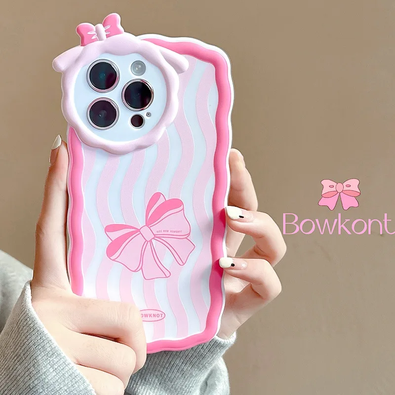 

Lovely Cartoon Pink Stripe Bow Phone Case for iPhone 14 12 13 11 Pro ProMax Plus X XR Xsmax Shockproof Soft Phone Cover