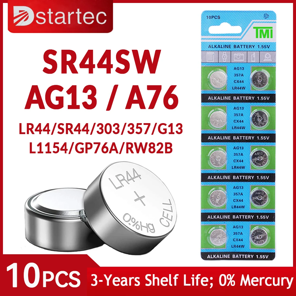 10PCS AG13 LR44 A76 1.55V Button Batteries For Watch Toys Remote L1154 SP76 pila SR44 LR1154 357 303 Cell Coin Alkaline Battery