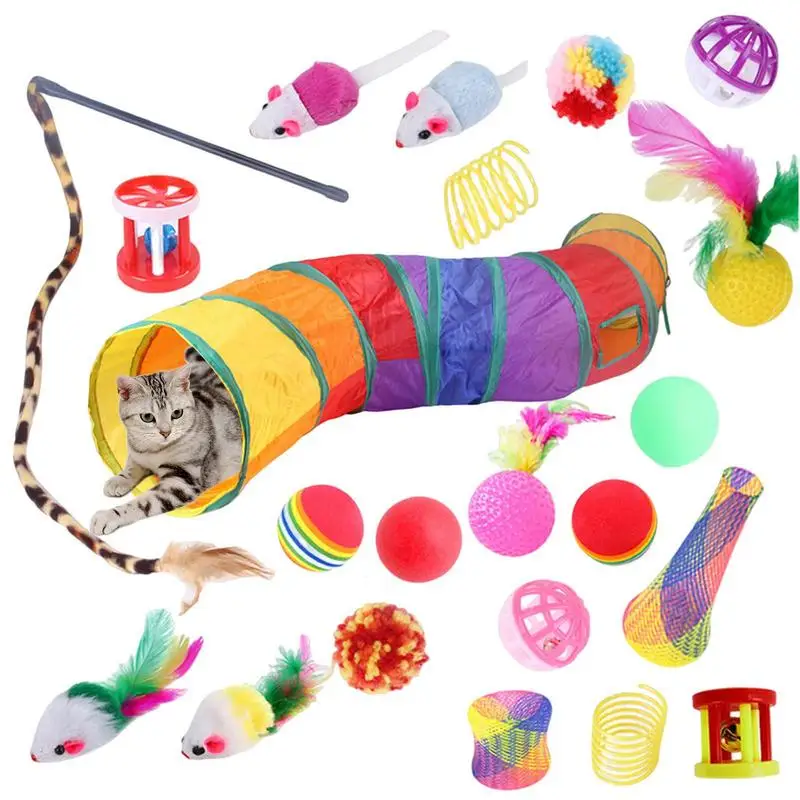 

Cat Toy Set 22pcs Interactive Cat Toy Pack Cat Kitten Toys For Indoor Cats Kitten Tunnel Interactive Cat Teaser Fluffy Mouse