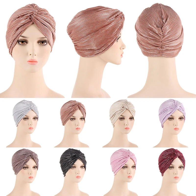 

Solid Hat Muslim Hijab Headscarf Elastic Beauty Salon Hat Baotou Cap Wide-brimmed Headwrap Multi-functional Hot Silver Cap