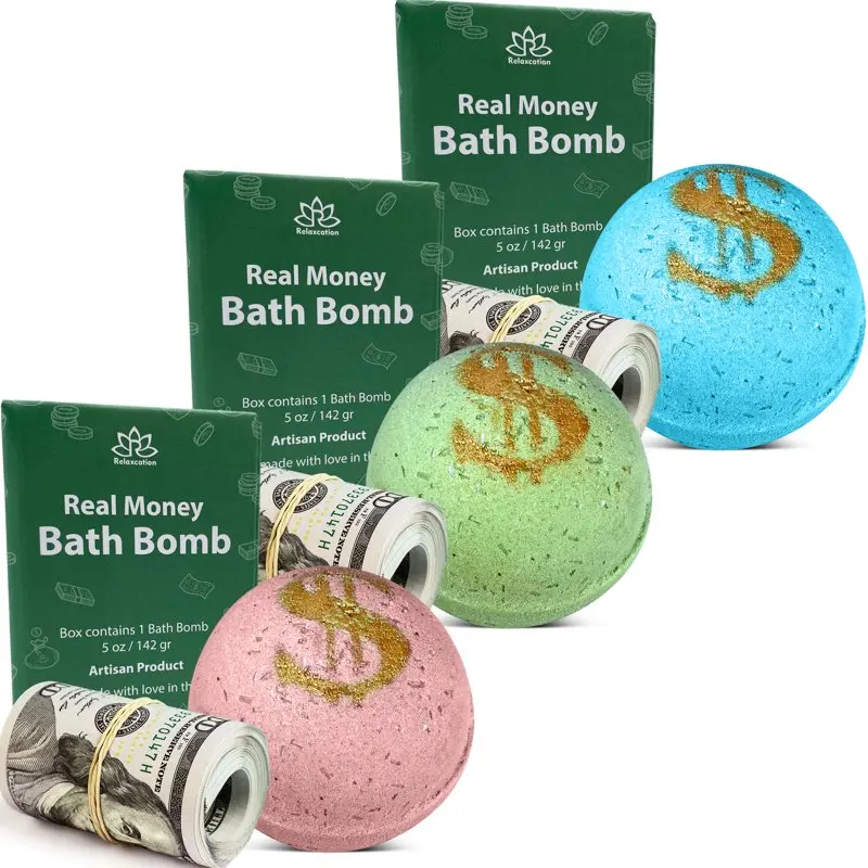 

3 Bath Bombs Set with Money Surprise Inside Gift Bill Up to $100 Bill in Each Bath Bomb Handmade in USA