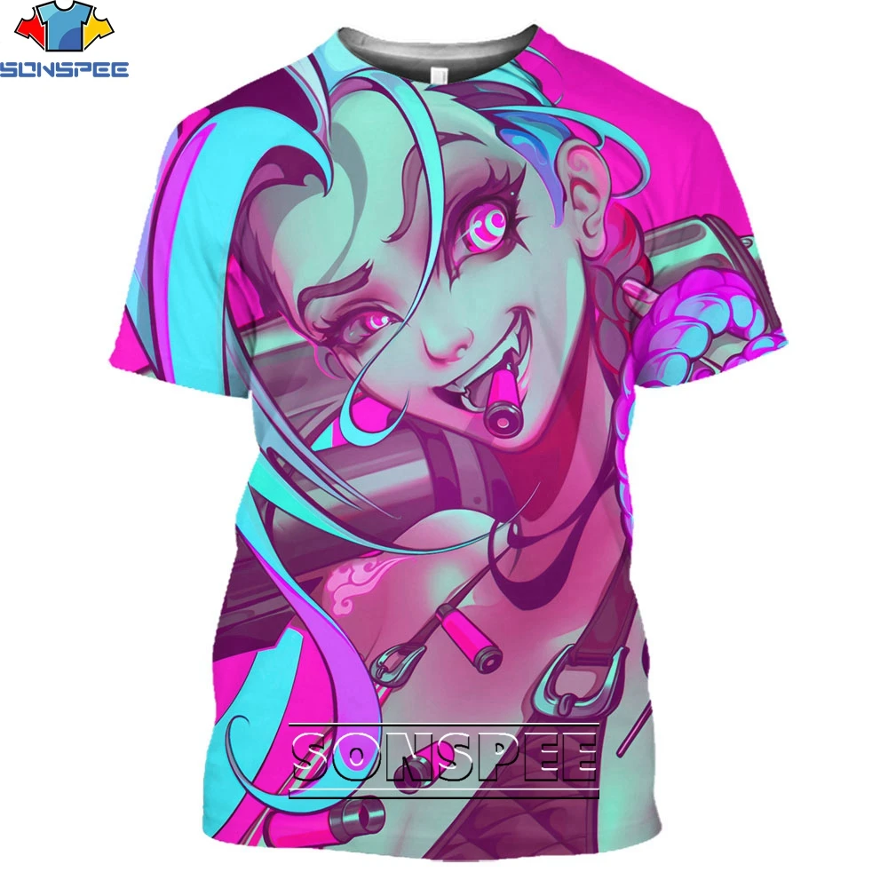 

SONSPEE League of Legends Arcane T-Shirt 3D Men Women Fashion Anime Game LOL Tshirt Runaway Loli Jinx Shirt Gaming Streetwear