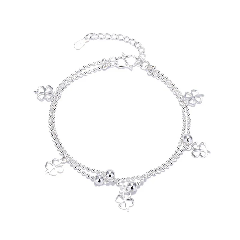 Женский браслет из серебра 925 пробы с изображением травы на удачу | Украшения и