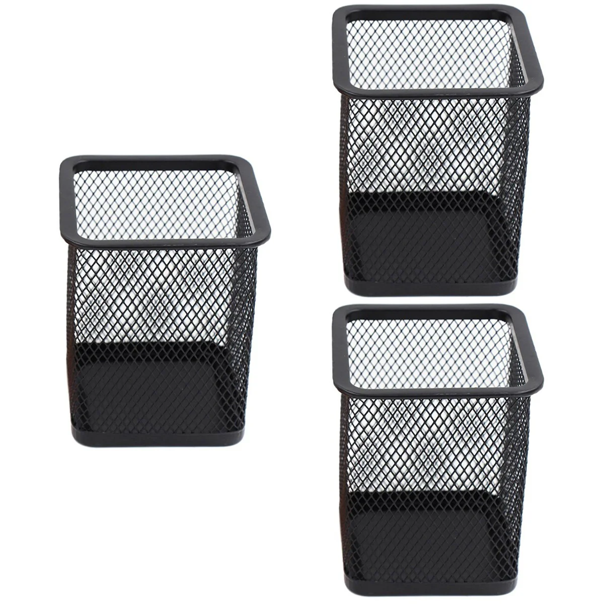 

3pcs Metal Pen Pot Square Mesh Pencil Holder Container Organizer (Black)