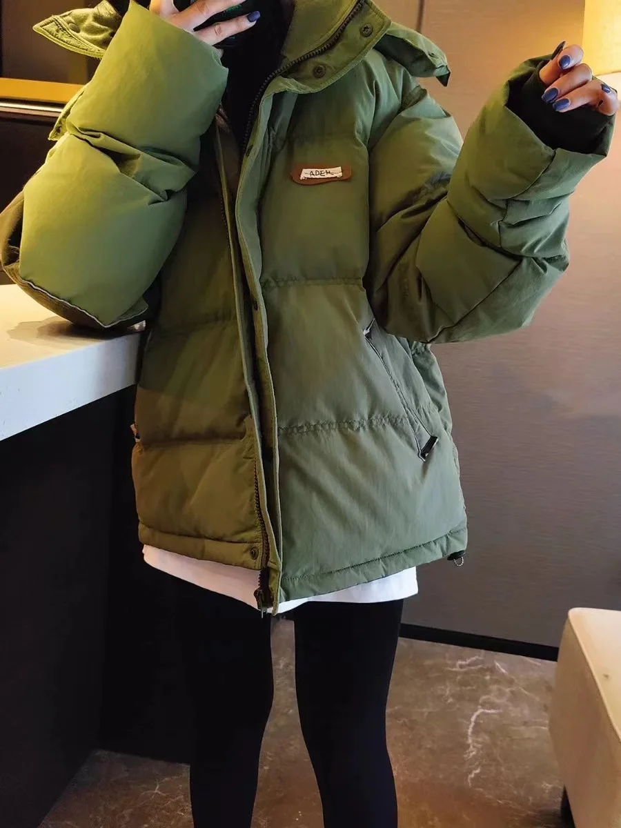 Winter New Matching Color Sleeve Men and Women's Down Cotton Casual Loose Hooded Down Bread Clothing