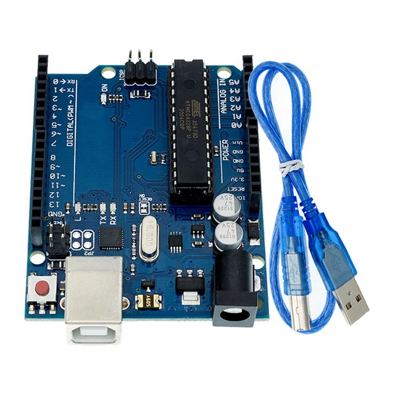 Плата контроллера микроконтроллера для UNO R3 с синим USB-кабелем Arduino Uno Project Rohs -