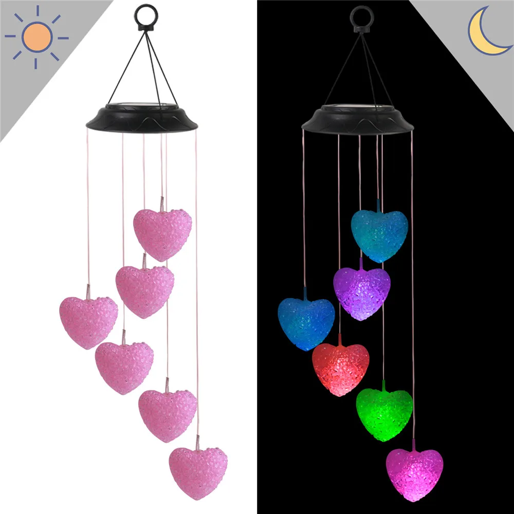 

Solar Power Color Changing Wind Chime Light Waterproof Unique Hanging Decor Lamp Garden Pink Heart Light LED Wind Chime