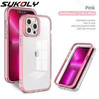 2 in 1 full body protection phone case for iphone 13 pro max 12 11 pro max xr x xs max 7 8 plus clear shockproof soft tpu cover