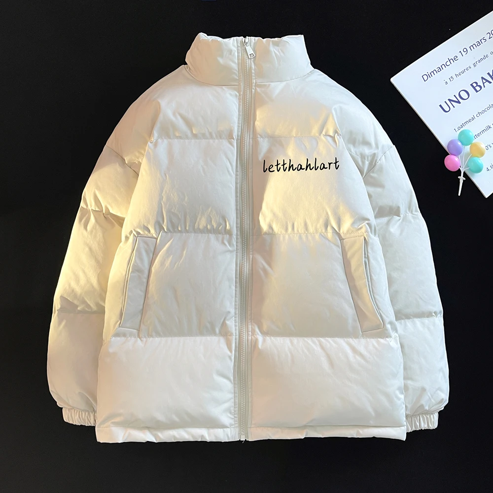 Mens Winter Parkas Coat 2022 Thicken Warm Stand Collar Jackets Solid Color Outerwear