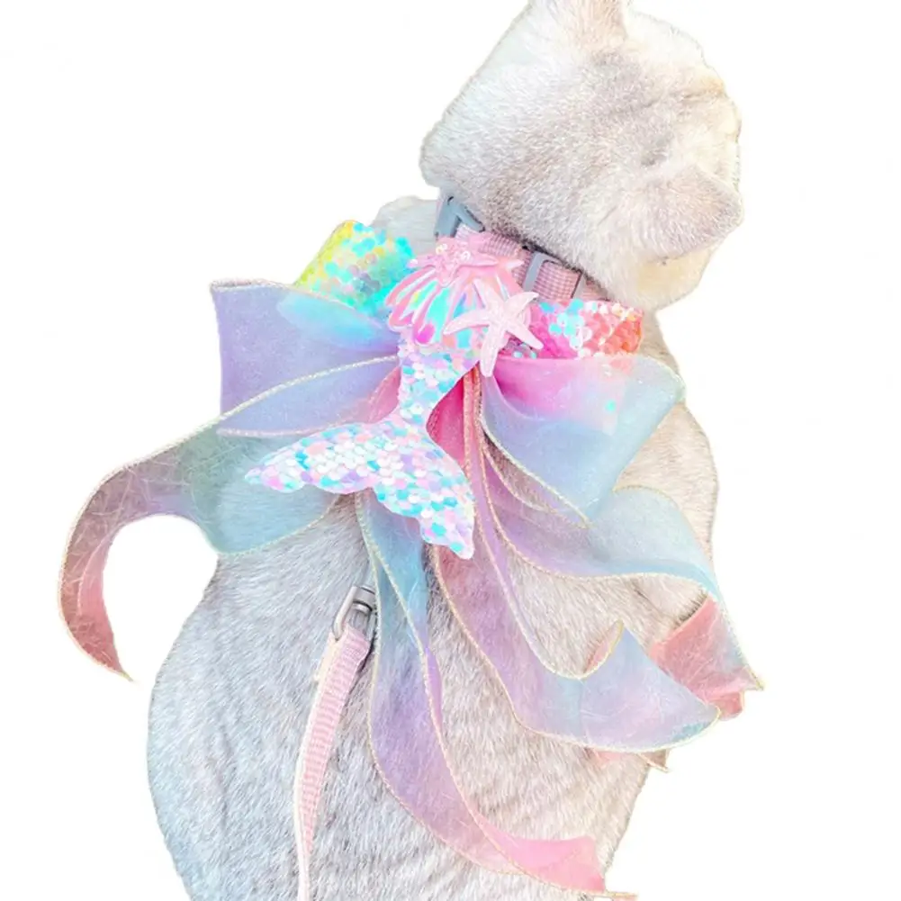 

Durable Cat Chest Strap Soft Easy to Wear Pet Dog Cat Harness Mermaid Vest Leash Lightweight Pet Harness Leash Travel Supply