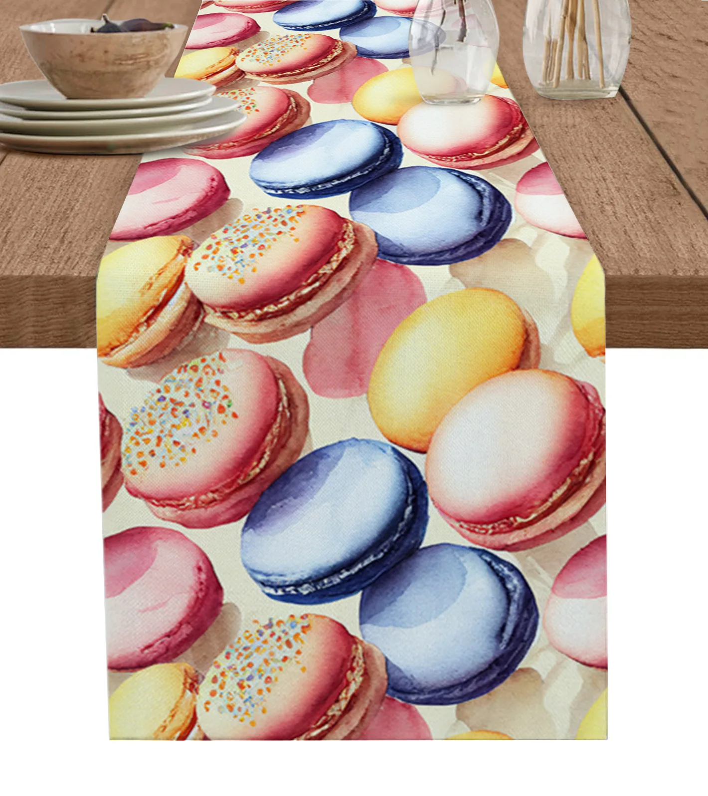 

Watercolor Macaron Texture Table Runner Cotton Linen Kitchen Dining Table Decor Rustic Wedding Holiday Tablecloth