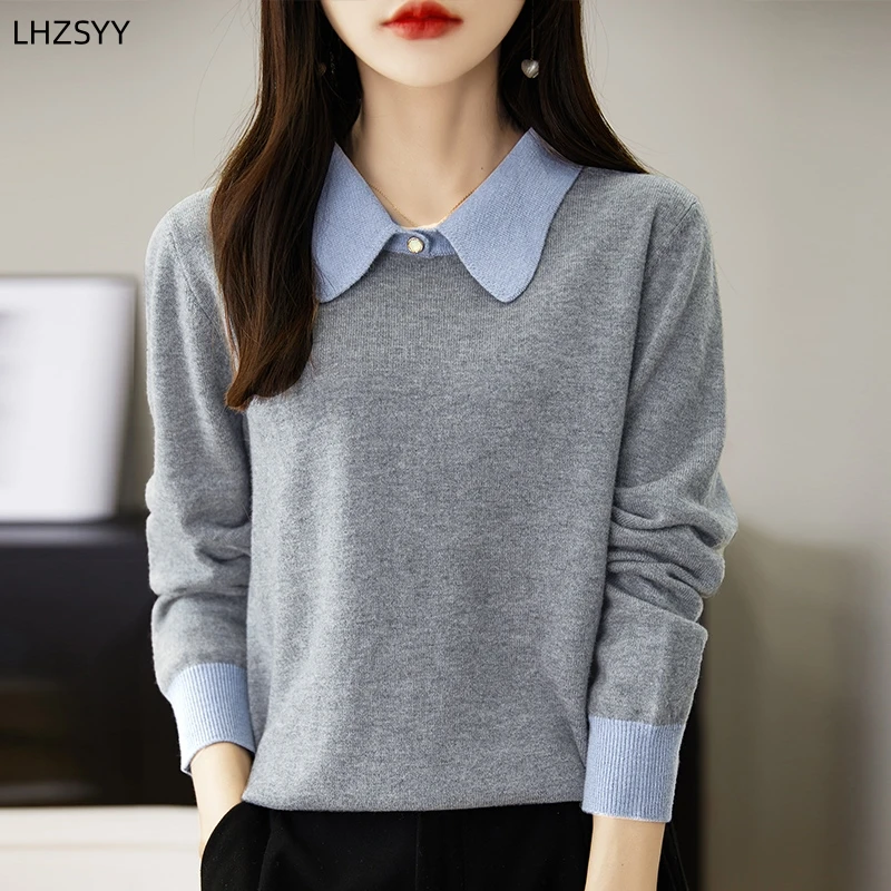 LHZSYY Весенняя Новинка 100% женская имитация кукольного воротника пуловеры из двух