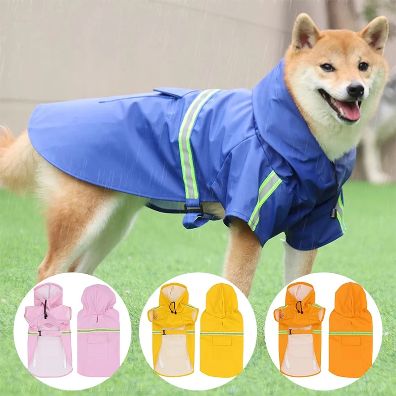Chubasquero reflectante ajustable para perros grandes, impermeable al aire libre, ropa fresca, chubasquero seguro para la noche con bolsillo pequeño