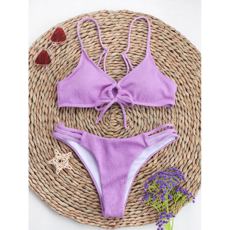 Women's Sexy 2 Piece Swimsuit Color Block Ruched Halter High Waisted Bikini Set