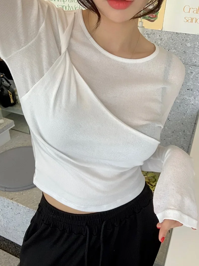 Kink Design Camisetas с длинным рукавом Ropa Mujer 2024 женские топы круглым вырезом