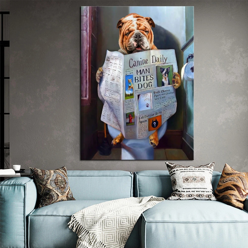 

Creative Animal Canvas Painting Funny Dog Reading Newspaper Abstract Posters Print Wall Art Pictures for Living Room Home Decor