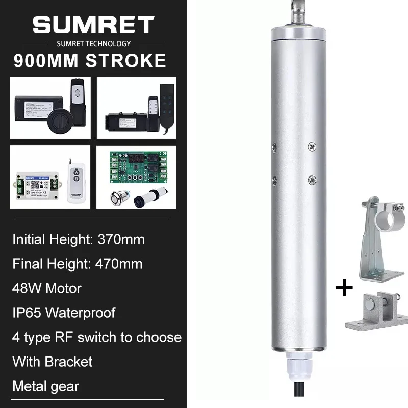 

900mm Stroke Electric Linear Actuator Kit Set With RF Motor Controller And Bracket 433hz Remote 24V 800N 80KG IP65 Waterproof