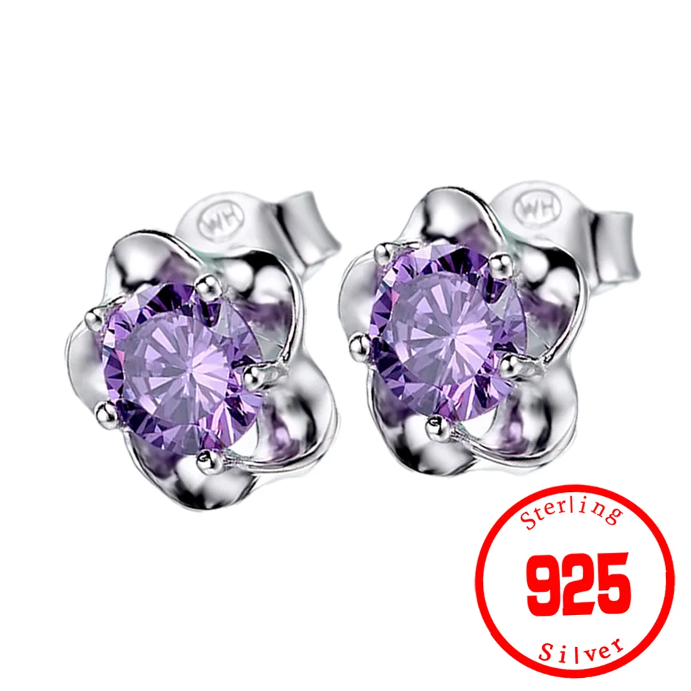 Женские серьги-гвоздики серебристого цвета с цирконом