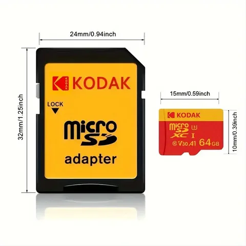 Kodak High Speed ​ ​ Карта Micro SD U3 класса 10, до 100 МБ/с, карта памяти TF с адаптером — доступна в 32 ГБ, 64 ГБ и 128 ГБ