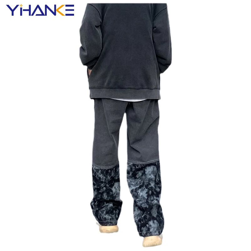Street Men's American Style Colorblocking Hip Hop Print Straight Brand Jeans Men's New Trendy Casual Pants Jeans Men  Pants