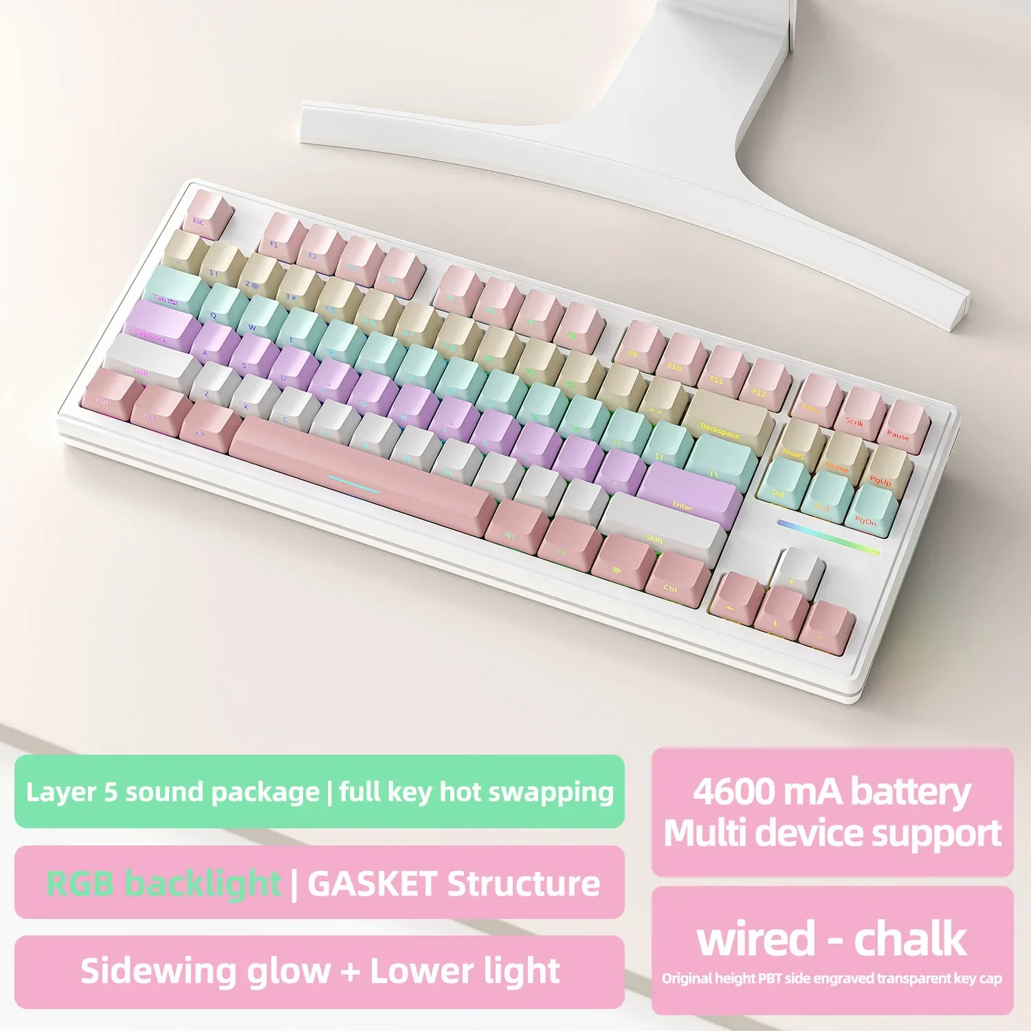 Беспроводная Механическая Bluetooth клавиатура с 87 клавишами RGB подсветка игровая