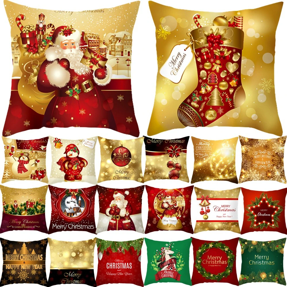 

Santa Claus Cushion Cover for Home 2022 Christmas Ornament Navidad Noel Snowman Pillowcase Xmas Gifts Sock Happy New Year 2023