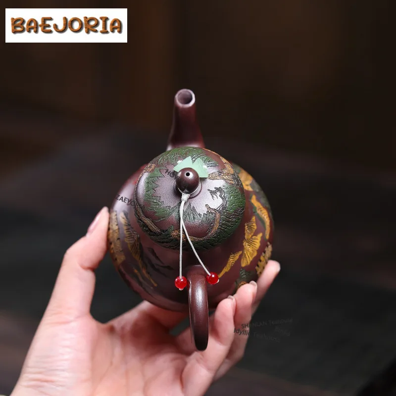 Фото Изысканный чайник из исинской глины (210 мл), ручной работы, модель Si Ting, из необработанной пурпурной глины, с инфузором, набор для чая Zisha №4