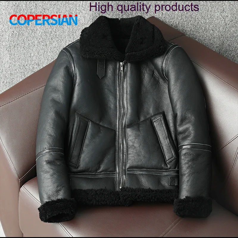 

Genuine Winter Leather Mens Wool Fur Jacket for Motorcycle Plus Size 5XL Thick Sheepskin Natural Warm Coat