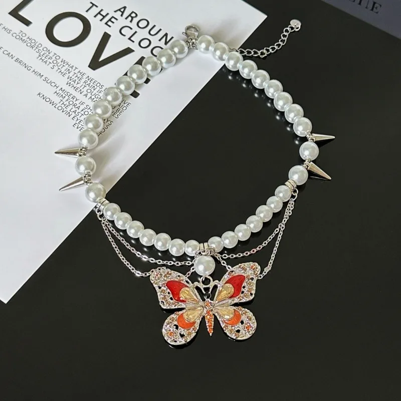 Draweye Women Necklaces Butterfly Multilayered Pearls Vintage Hyperbole Jewelry Punk Style Hiphop Fashion Collares Para Mujer