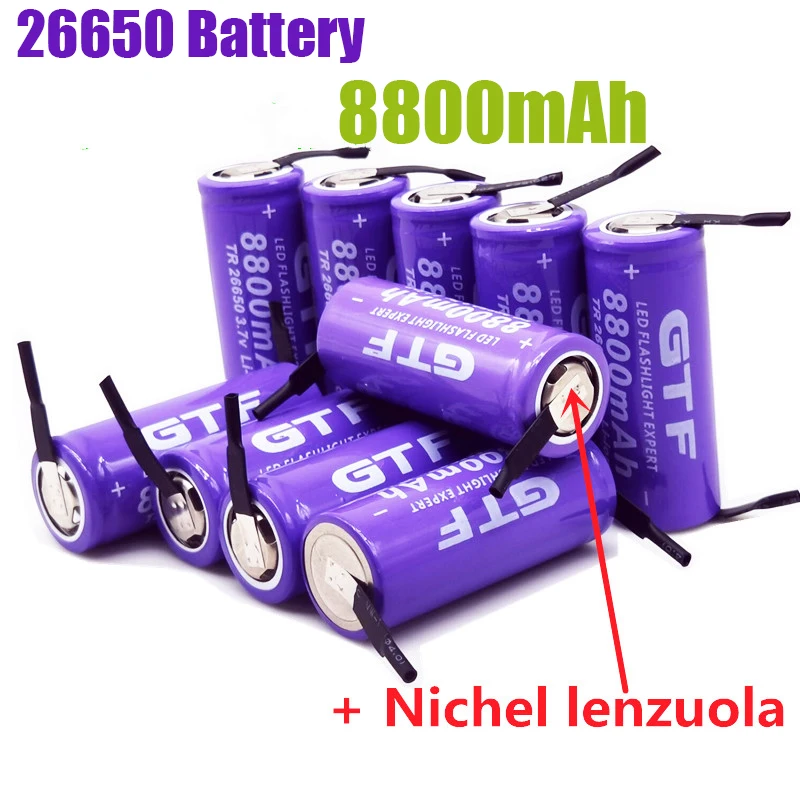 

Original 3.7V 26650 8800mah Ad Alta 26650-80A Li-Ion Batteria Ricaricabile per Torcia Elettrica del led + FAI DA TE nichel