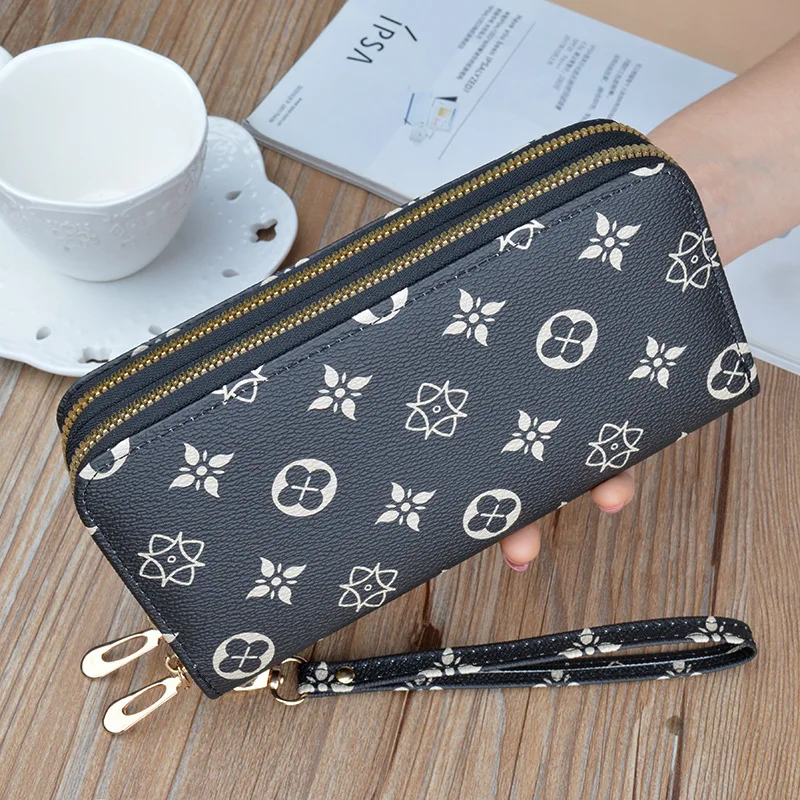 Women's Long  Wallet European and American Fashion Printing Large Capacity Handbag Double Layer Change Mobile Phone Bag