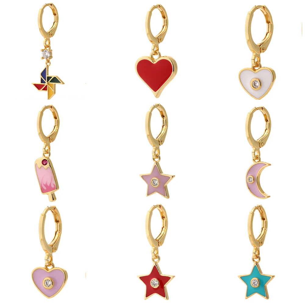 

Windmill Moon Star Dangle Earrings for Women Gold Color Evil Blue Eye Copper Paired Ear Rings Trendy Punk Jewelry New Fashion