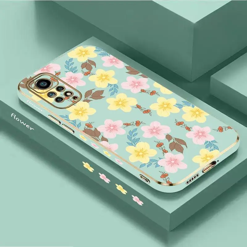 Twin Flower Luxury Plating Phone Case For Xiaomi Redmi Note 11 Pro Plus 12Pro Plus 11 11S 10 Pro 12 9S 8 Pro Cover