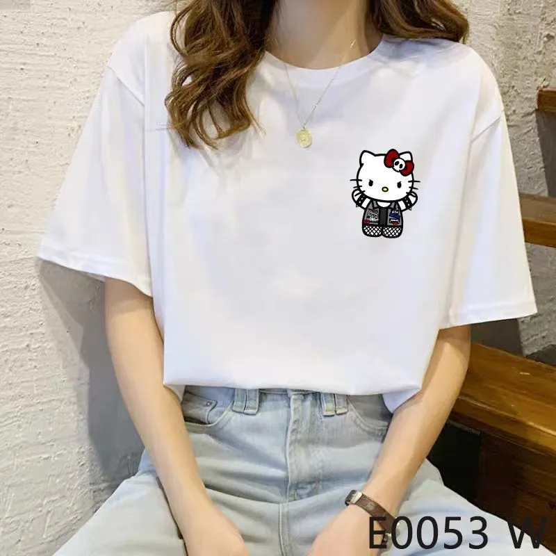 

HELLO KITTY Top Cute Short Sleeve T-Shirt Harajuku Tops Women 2022 Graphic Tee Woman Tshirts Tops for Women