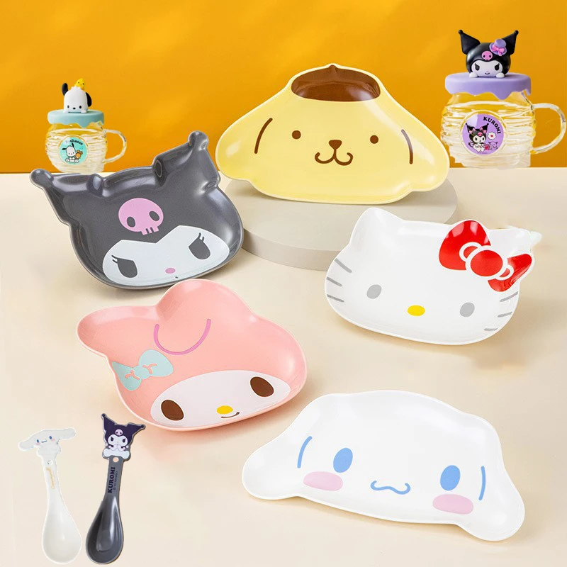 

Sanrios Ceramic Plate Spoon Cup Household Microwave Oven Available Safe Cartoon Cute Compact Healthy Fun Shape Kawaii Ins Anime