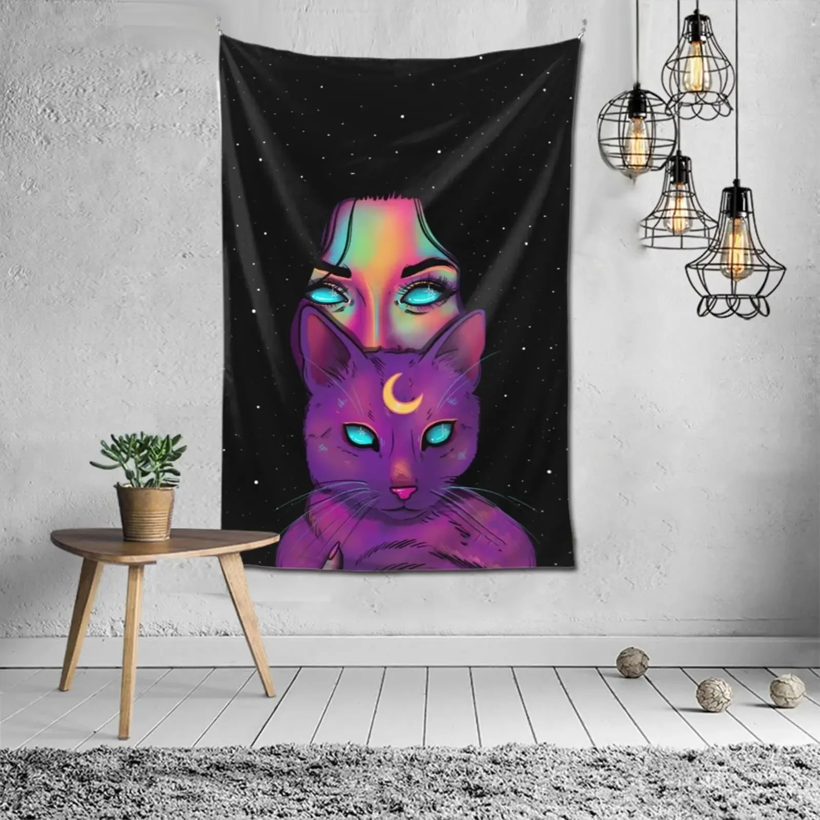 Психоделический гобелен с рисунком кошки для офиса гостиной домашний Настенный