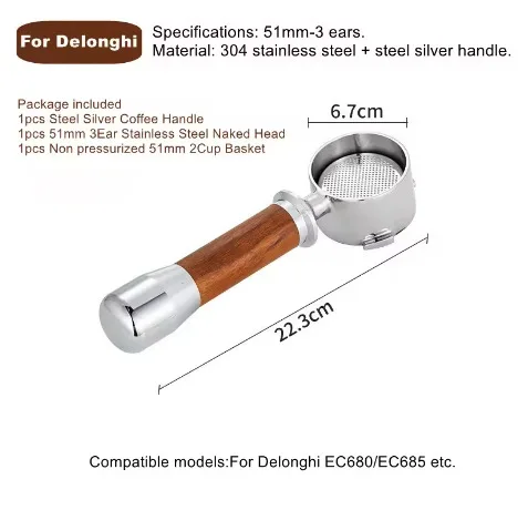 Бездонный портафильтр из нержавеющей стали PEISI для Delonghi EC680 EC685