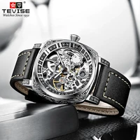 tevise vintage engraving watch luminous fashion genuine leather mens watch mechanical watch hollow automatic watch